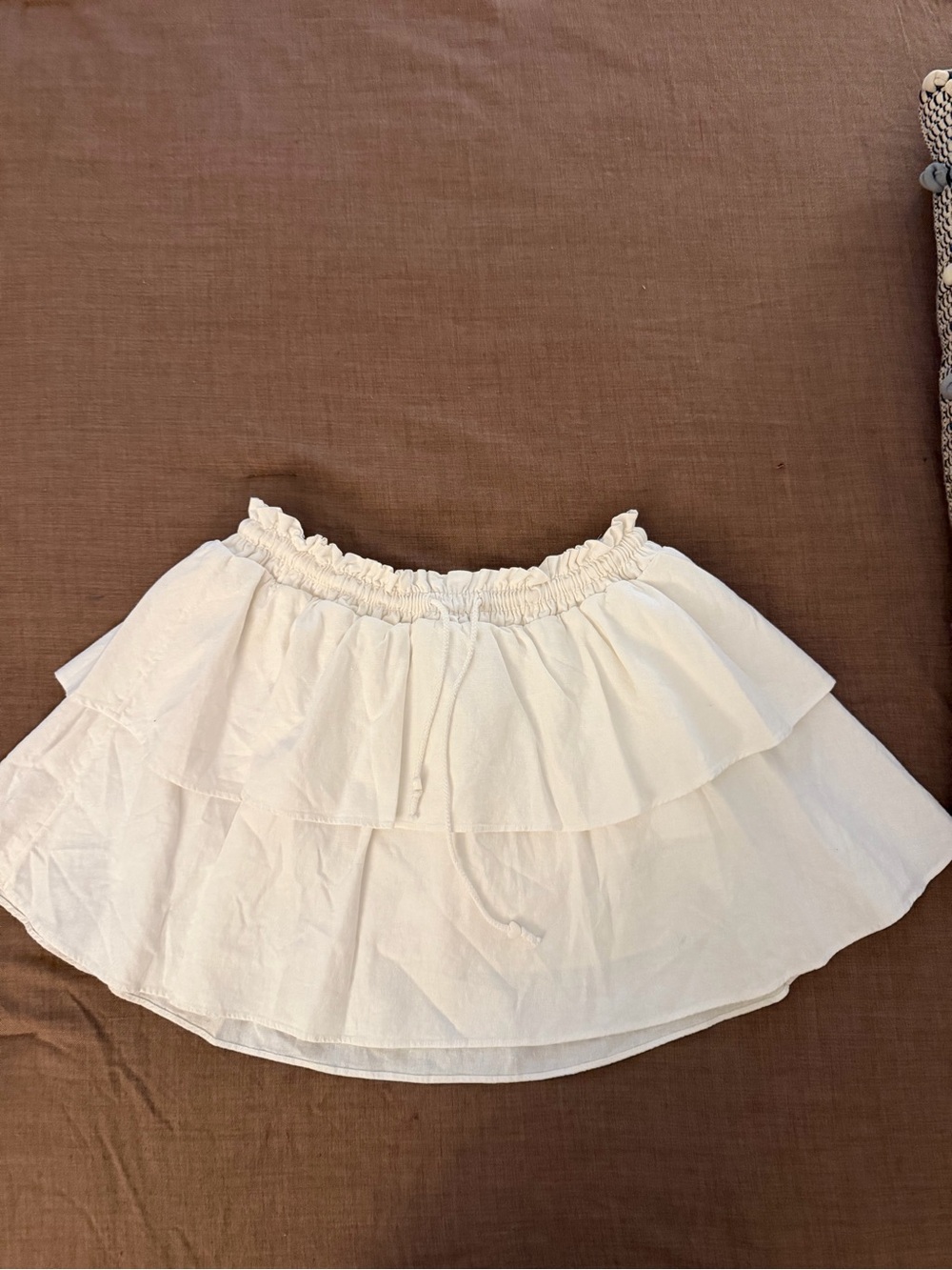 Women's White Tiered Mini Skirt with Elastic Waist